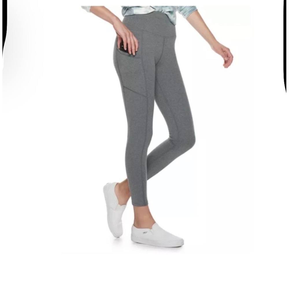 SO Women High Waisted Active Leggings W/Pockets Women XL Gray Heathered Workout